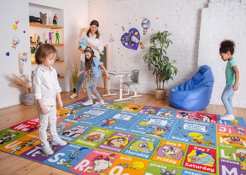 Vista 12 de DC Super Friends - Alfombra educativa para niños, alfabeto, emociones y rasgos de héroe ABC, alfombra de aprendizaje de habilidades sociales