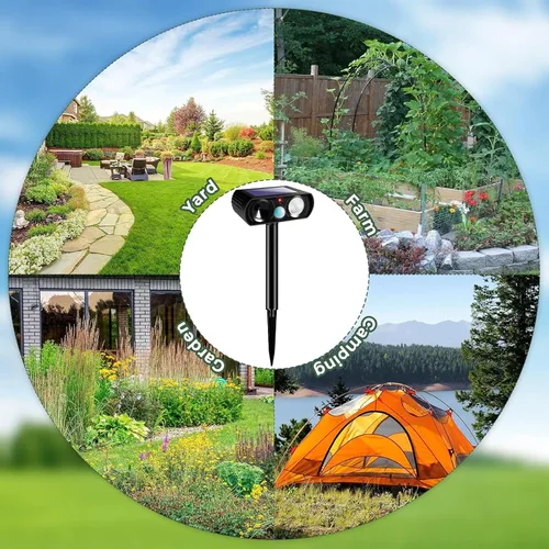 Vista 8 de Repelente solar ultrasónico de animales al aire libre, disuasorio de animales, repelente de gatos al aire libre con luz LED, dispositivo eficaz