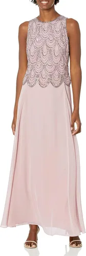 Vista 3 de J Kara Vestido largo sin mangas con cuentas y bufanda para mujer, talla grande