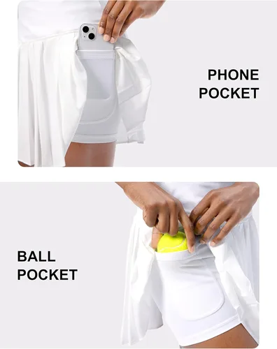 Vista 3 de SANTINY Women's Pleated Tennis Skirt 4 Pockets High Waisted Skort with Shorts Athletic Golf Skorts Skirts for Women