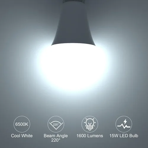 Vista 3 de ORALUCE Bombillas LED de 100 W, equivalente a 120 W, 15 W, 1600 lúmenes, 6500 K, luz blanca fría, base media E26, no regulable, certificación UL