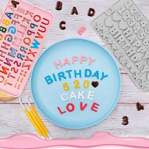 Vista 2 de 2 moldes de silicona para letras y moldes de chocolate con números, moldes reutilizables para hornear dulces, gomitas, cumpleaños, bodas y postres