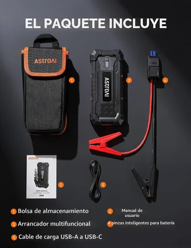 Vista 10 de AstroAI S8 Ultra 12V 4000A Lithium Jump Starter Up to All Gas/12L Diesel Naranja