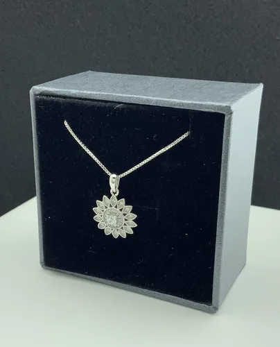 Vista 3 de Sterling Silver Cz Sunflower Charm Necklace for Adult Womens and Teen Girls