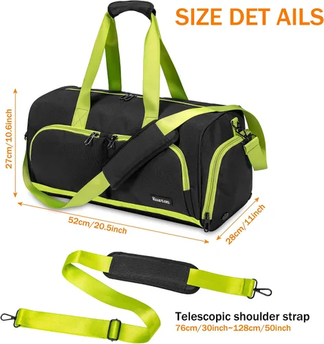 Vista 2 de Kuston Bolsa de gimnasio deportiva con compartimento para zapatos y bolsillo húmedo, bolsa de lona para gimnasio para hombres y mujeres