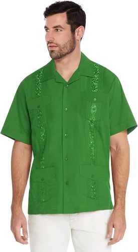 Vista 6 de vkwear Camisa de vestir de manga corta para hombre, estilo guayabera, cubana, playa, boda, informal, para hombre