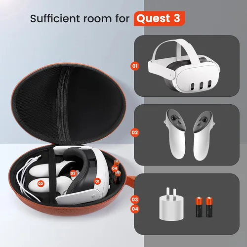 Vista 2 de Luckit Funda rígida para Meta Quest 3 accesorios de controlador, funda rígida de viaje para auriculares Oculus Quest 3 VR, a prueba de golpes, funda