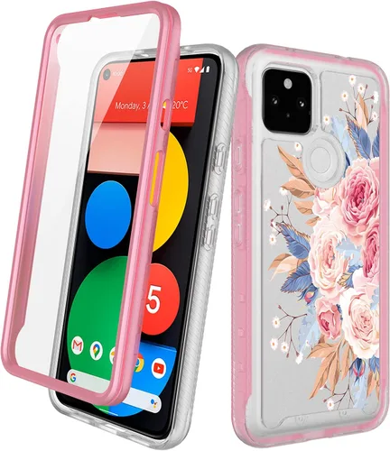 Vista 12 de Funda para Google Pixel 5a 5G con protector de pantalla integrado (no para Google Pixel 5), Rosebono Hybrid Gradient Transparente Suave TPU Clear