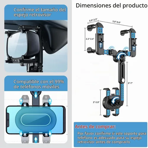 Vista 4 de ILKCC Soporte de teléfono para espejo retrovisor para automóvil, giratorio de 360° y retráctil multifuncional soporte de teléfono de visión trasera