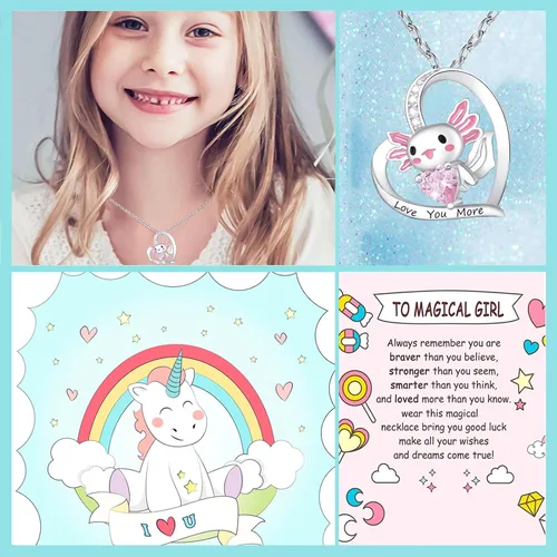 Vista 5 de M&Ostyle Lindo collar de ajolote para niñas y niños, collares con colgante de cristal, regalos de joyería para niñas, hija, niños, hijo, nieta