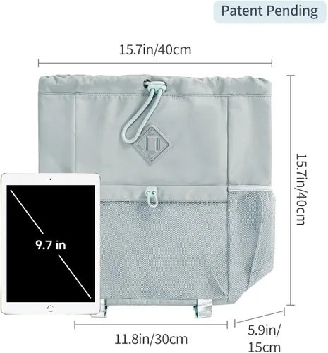 Vista 9 de WANDF Mochila con cordón para mujer, bolsa de gimnasio con correa para esterilla de yoga, resistente al agua, con bolsillo de malla, Gris