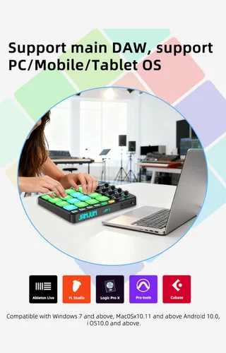 Vista 2 de Controlador inalámbrico MIDI Pads, USB portátil Bluetooth con 16 tambor Negro