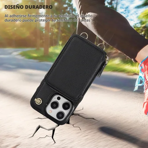 Vista 8 de Bocasal Funda tipo cartera cruzada con múltiples ranuras para iPhone 15 Pro Negro