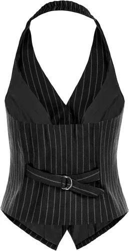 Vista 2 de Belle Poque Chaleco vintage para mujer, cuello halter, con botones, chalecos elegantes
