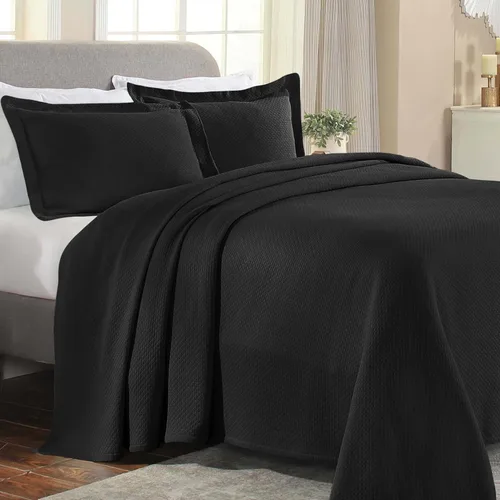 Vista 22 de Cubrecama doble Superior Diamond Solitaire de algodón de primera calidad Jacquard Matelassé con fundas de almohada a tono, color aguamarina, Agua