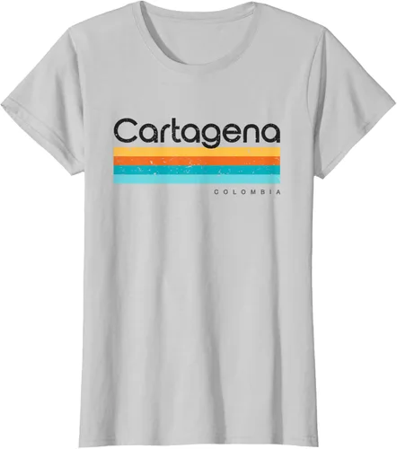 Vista 23 de Camiseta vintage de Cartagena Colombia con diseño retro, Blanco, S