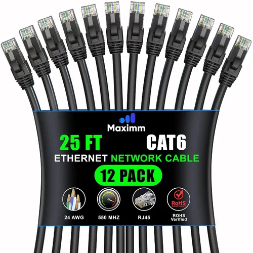 Vista 21 de Maximm Cable Ethernet Cat6 de 7 pies, 10 Gbps 550 MHz, negro, paquete de 12