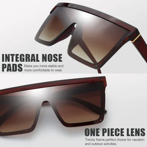 Vista 14 de The Fresh Gafas de sol cuadradas de una pieza con parte superior plana, lentes siameses