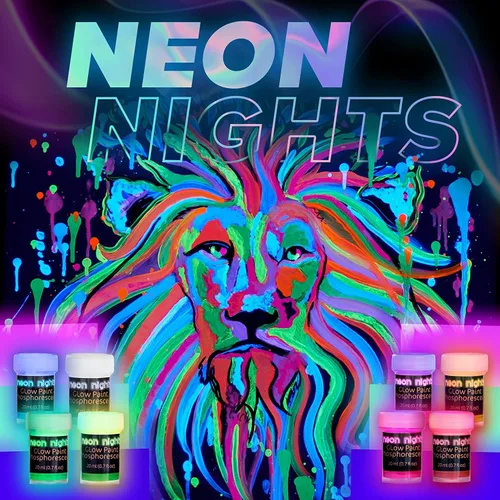 Vista 8 de neon nights, pintura que brilla en la oscuridad luminiscente fosforescente pintura autoluminosa - Juego de 8