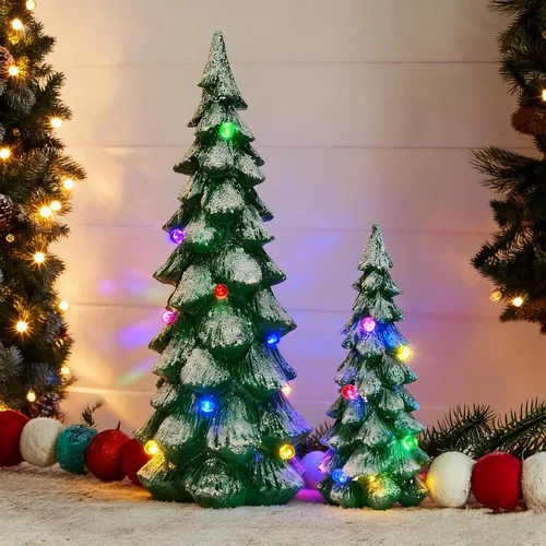 Vista 5 de WDS WONDROUS - Figura de árbol de Navidad verde iluminado, 2 piezas de árboles de Navidad with Lights, Xmas Tree Figurines for Tabletop Mantel Shelf