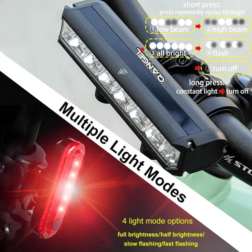 Vista 2 de Juego de luces brillantes para bicicleta para ciclismo nocturno, luz LED para bicicleta de haz alto y haz bajo, juego de faros delanteros