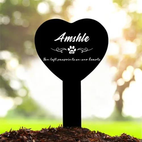 Vista 14 de Marcador de metal para tumbas para mascotas, nombre personalizado, estaca de jardín, perro, conmemorativo, alas de ángel, marcador de tumba, hueso