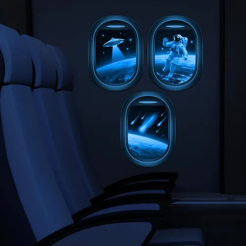 Vista 8 de Calcomanías de pared 3D que brillan en la oscuridad con temática espacial, juego de 3 calcomanías para ventana con temática de galaxia