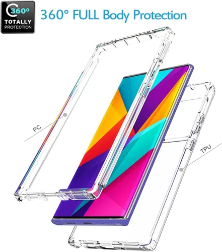 Vista 3 de Funda para Galaxy Note 20 Ultra 5G SM-N986U con protector de pantalla de vidrio templado, carcasa protectora de cuerpo completo transparente