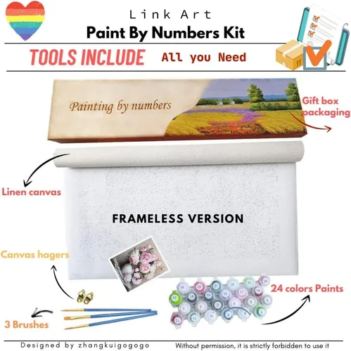 Vista 5 de LINKAR Pintura por números para adultos, kits de pintura acrílica para principiantes y niños, con 3 pinceles y colores brillantes, regalo