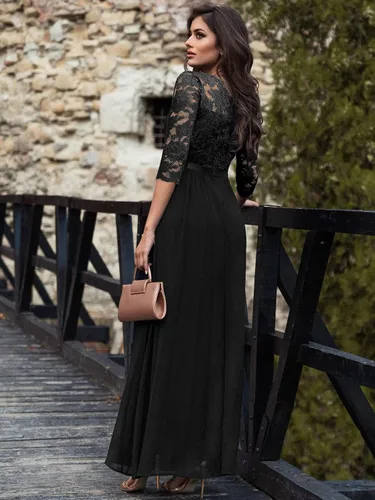 Vista 4 de Miusol Vestido largo formal de dama de honor con encaje floral y manga 34 para mujer