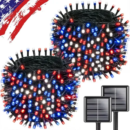Vista 11 de KAQ - Juego de 200 luces solares LED para exteriores, impermeables, multicolor Total 66FT Flexible Wire With Bright LEDs, 8 Twinkle Modes with