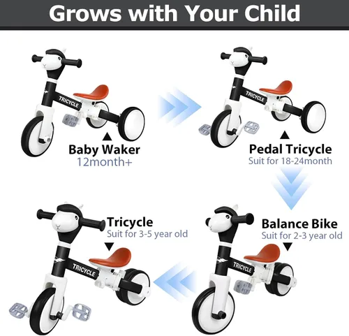 Vista 2 de Bicicleta de equilibrio para niños y niñas, triciclo para niños pequeños de 1 a 5 años, triciclo para niños pequeños con luz y música frontal