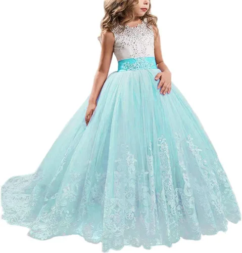 Vista 12 de NNJXD - Vestido largo de princesa lila para niñas, con tul, ideal para bailes de graduación 406 Blanco