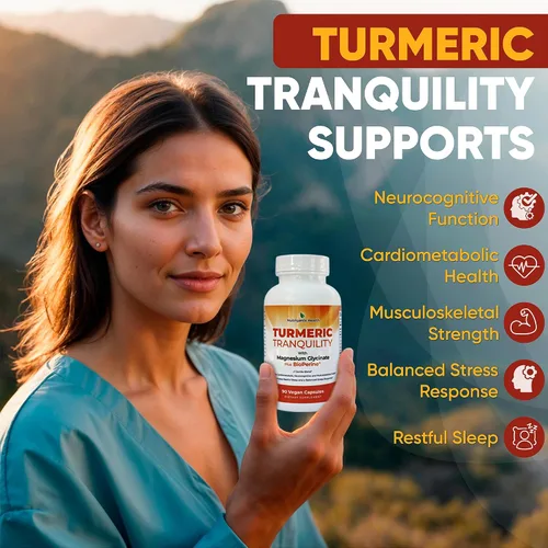 Vista 3 de Curcumina de cúrcuma y glicinato de magnesio con BioPerine - Apoyo para aliviar el estrés, el sueño, la salud cardíaca, los músculos, el metabolismo