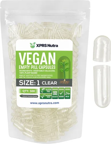 Vista 20 de XPRS Nutra Cápsulas vacías tamaño 1 – 100 cápsulas veganas vacías – Pastillas vegetarianas – Relleno de cápsulas vegetales DIY – Pastillas vegetales