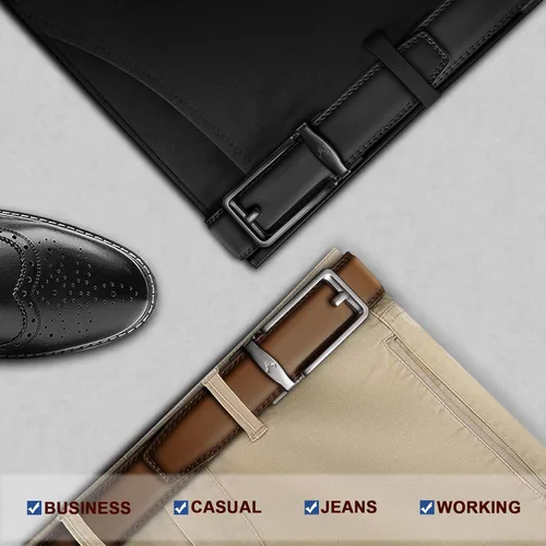 Vista 7 de BULLIANT Cinturón de trinquete para hombre, 2 unidades, cinturón de cuero deslizante ajustable para regalo, vestido de hombre, jeans casuales 1 38