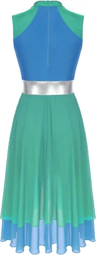 Vista 2 de JanJean Vestido de baile lírico para mujer, bloque de color, gasa, patchwork, perforación, vestido de alabanza