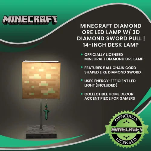 Vista 7 de Minecraft Lámpara LED de bloque de mineral de diamante con extractor de espada de diamante 3D Lámpara de 14 pulgadas