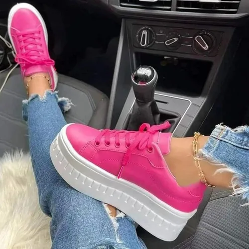 Vista 3 de Hbeylia Zapatos deportivos de plataforma para mujer, con cordones, parte inferior gruesa, tacones altos, transpirables, cerrados, puntera redonda
