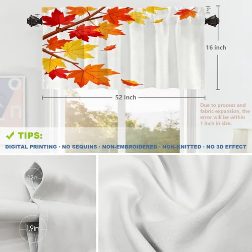 Vista 349 de Shrahala Orange Autumn Autumn Blackout Curtain Tiers, Fall Kitchen Valance Light Blocking Tier Drapes with Rod Pocket, 2 Pack 26 X 24 in