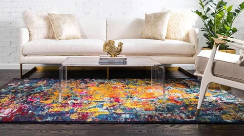 Vista 3 de Unique Loom - Colección Estrella, colores oscuros, tapete abstracto moderno y desgastado (3' 3 x 5' 3 rectangular, multi/azul marino)