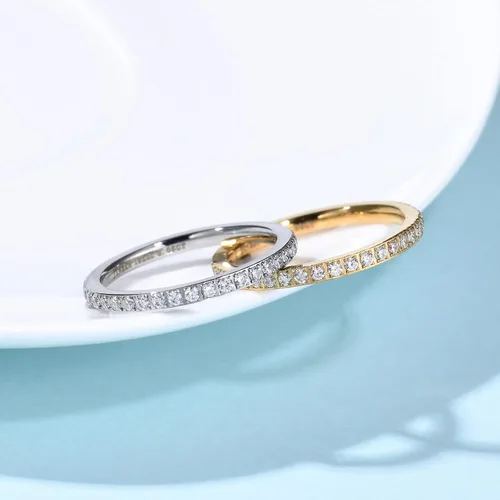 Vista 6 de JINEAR 3mm Wedding Bands for Women Eternity Ring 18K Gold Plated Cubic Zirconia Engagement Rings Stackable Anniversary Promise Statement Ring Gift