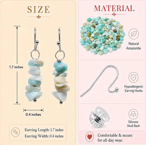 Vista 2 de Natural Gemstone Chip Drop & Dangle Earrings for Women - Small, Lightweight