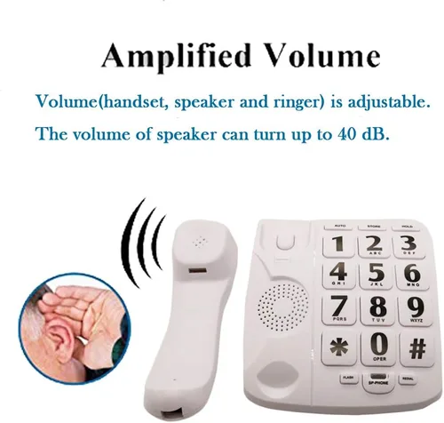 Vista 2 de J-P02 - Teléfono amplificado con botón grande para personas con discapacidad auditiva, teléfono fijo para personas mayores, teléfono para personas