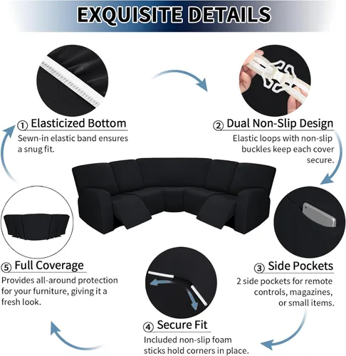 Vista 5 de PureFit 7 piezas de fundas para sofá seccional, fundas de sofá seccional extra grandes de felpa para sofás reclinables en forma de L, fundas de sofá