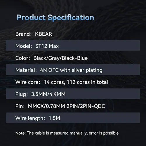 Vista 9 de KBEAR ST12 MAX - Cable IEM de 4.9 ft/4.92 pies, 8 hebras, 4N OFC, chapado en plata, cable de extensión de auriculares de 14 núcleos, cable de Gris
