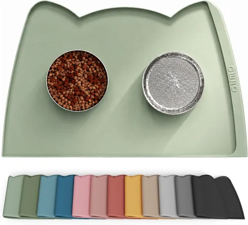 Vista 26 de OHMO - Tapete de silicona para comida para gatos, tapete de alimentación de mascotas para el piso, antideslizante e impermeable, bandeja para agua