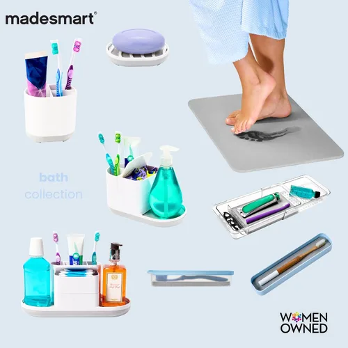 Vista 6 de madesmart Estante esquinero para bañera, organizador de baño con ventosa para champú, jabón, maquinillas de afeitar y accesorios de ducha, bandeja