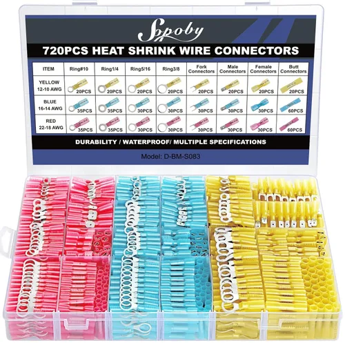 Vista 7 de 325 unidades de conectores de cable termorretráctil de grado marino - Kit de conectores eléctricos Sopoby de cobre rojo estaño, conectores