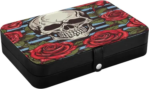 Vista 3 de Flradish Beautiful Rose and Skull Travel Jewelry Box,Portable PU Leather Small Jewelry Organizer for Earrings,Ring,Necklaces,Bracelets